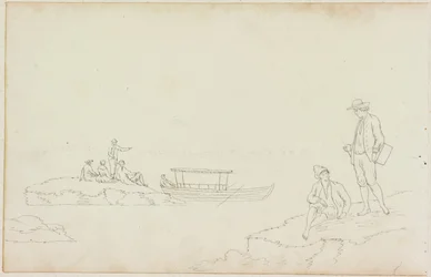 Homme pêchant et personnes se relaxant sur les rives du fleuve